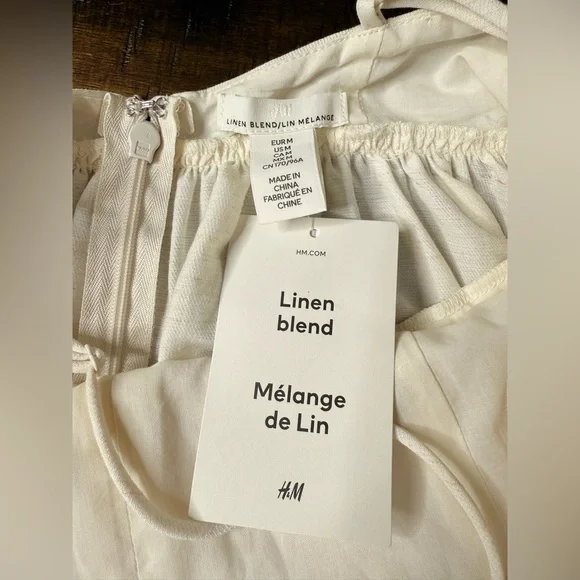 NWT H&M Elegant Cream Spaghetti Strap Dress size Medium linen blend - Picture 11 of 13